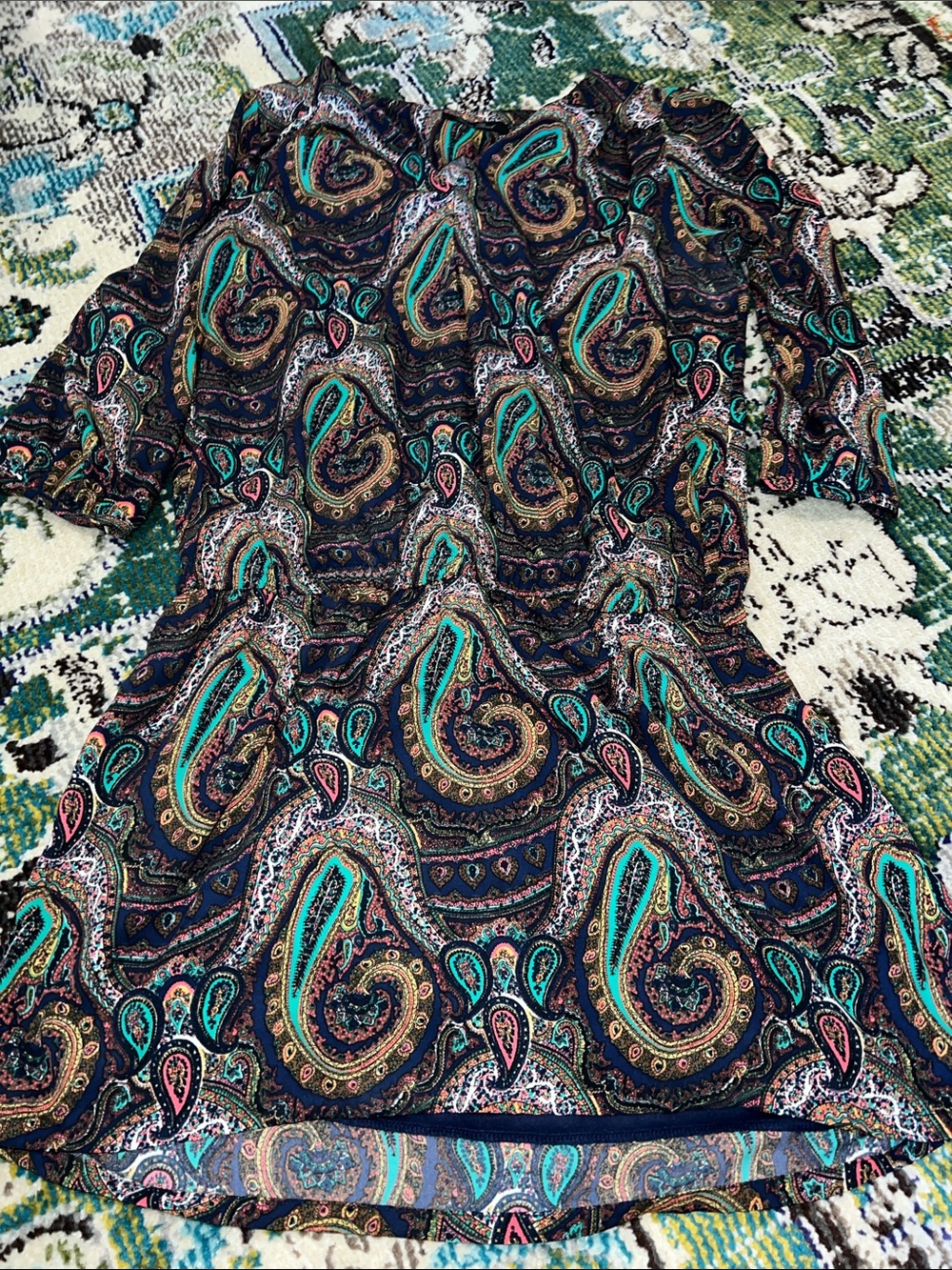 Honey Punch Paisley Mini Dress in Teal, Black & Gold